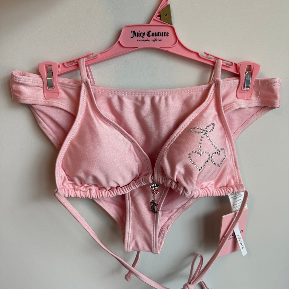 New Juicy Couture M Pink Cherry Charm Bikini Bathing Suit Swimwear Clothing